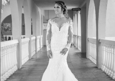 Bride at Mission Inn black and white