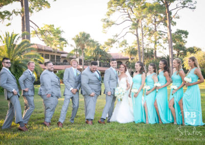 Bride and groom with wedding party