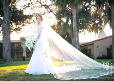 Bride dress in sunset