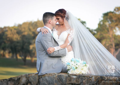 Bride and groom outside