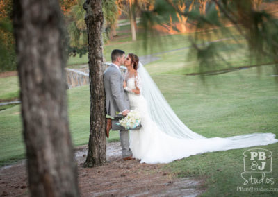 Bride and groom tree kiss