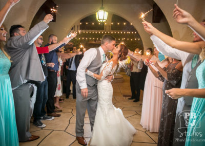 Bride and groom kiss